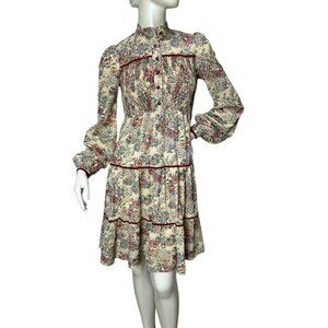 1970s boho dress with tiered skirt and shirred bodice by Jody T of California Si
